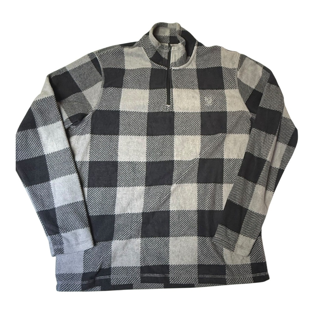 CHAPS Mens‎ Plaid Fleece Quarter Zip Pullover Sweater Large L Black Gray